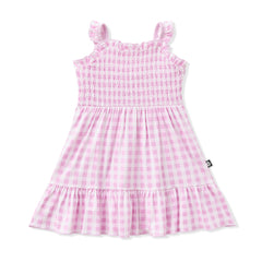 Smocked Dress in Gingham Thistle