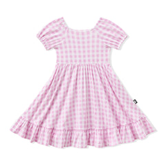 Puff Sleeve Twirl Dress in Gingham Thistle