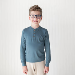 Long Sleeve Toddler Henley Tee in Atlantic