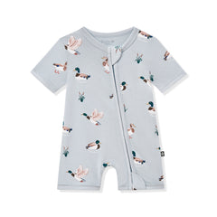 Zipper Shortall Romper in Mallard Duck
