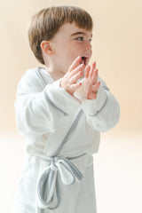 Hooded Bath Robe in Cloud with Storm Trim