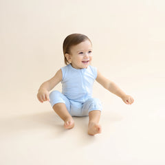 Zippered Sleeveless Romper in Breeze