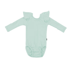 Ribbed Long Sleeve Ruffle Leotard in Sage