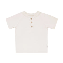 Short Sleeve Toddler Henley Tee in Oat