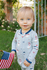 Zippered Romper in Patriotic Goose