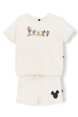 Short Sleeve Jogger Set in Mickey and Friends on Ecru