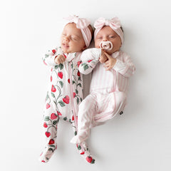 Zippered Footie in Small Sakura Stripe