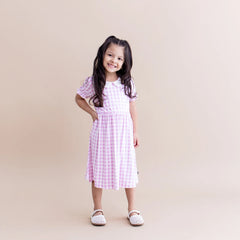 Peter Pan Collar Dress in Gingham Thistle