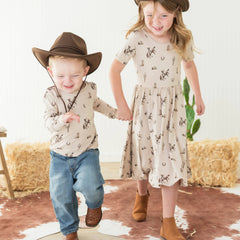 Long Sleeve Toddler Crew Neck Tee in Classic Cowboy