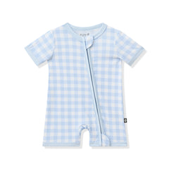 Zipper Shortall Romper in Gingham Breeze