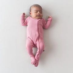 Ribbed Zipper Footie in Apple Blossom