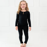 Ribbed Henley Set in Midnight