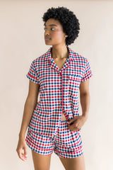 Women's Short Sleeve Pajama Set in Patriotic Gingham