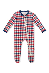 Zippered Footie in Patriotic Gingham