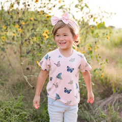 Toddler V-Neck Tee in Blush Butterfly