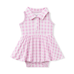 Polo Bodysuit Dress in Gingham Thistle