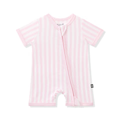 Zipper Shortall Romper in Small Sakura Stripe