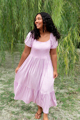 Women’s Smocked Dress in Gingham Thistle