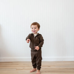 Fleece Zip Up Hoodie in Espresso