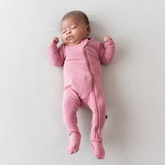Ribbed Zipper Footie in Apple Blossom