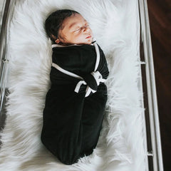 Swaddle Blanket in Midnight with Cloud Trim
