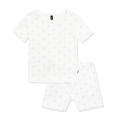 Pointelle Short Sleeve Set in Sweet Blue Bow