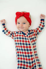 Zippered Footie in Patriotic Gingham
