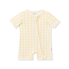 Zipper Shortall Romper in Gingham Chamomile