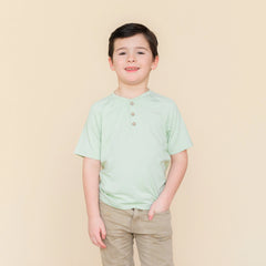 Short Sleeve Toddler Henley Tee in Basil