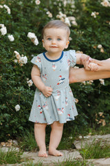 Twirl Bodysuit Dress in Patriotic Goose