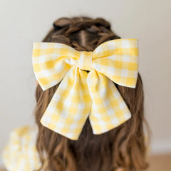 Large Alligator Clip Bow in Gingham Chamomile