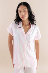 Women's Short Sleeve Cropped Pajama Set in Small Sakura Stripe