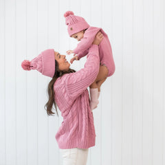 Chunky Cable Knit Beanie in Apple Blossom
