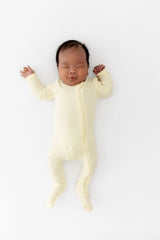 Ribbed Zipper Footie in Chamomile