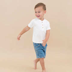 Short Sleeve Toddler Henley Tee in Cloud