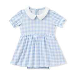 Peter Pan Collar Bodysuit Dress in Gingham Breeze