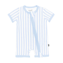 Zipper Shortall Romper in Small Mist Stripe