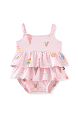 Spaghetti Strap Ruffle Romper in Sakura Ice Cream
