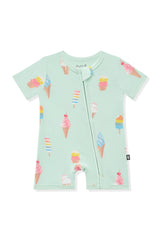 Zipper Shortall Romper in Mint Ice Cream