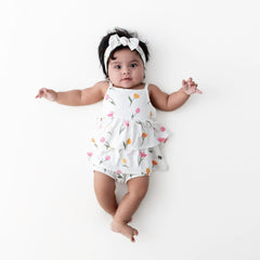 Spaghetti Strap Ruffle Romper in Tulip
