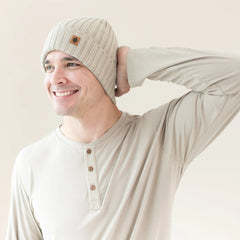 Chunky Knit Adult Ribbed Beanie in Almond
