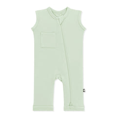 Zippered Sleeveless Romper in Basil