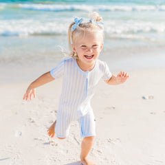 Zipper Shortall Romper in Small Mist Stripe