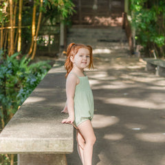 Smocked Bubble Romper in Basil