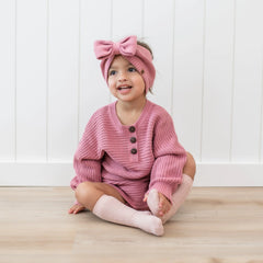 Chunky Knit Bow Headband in Apple Blossom