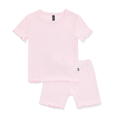 Pointelle Short Sleeve Set in Sakura