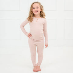 Ribbed Henley Set in Blush