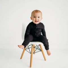 Ribbed Zipper Romper in Midnight