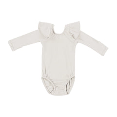 Ribbed Long Sleeve Ruffle Leotard in Oat