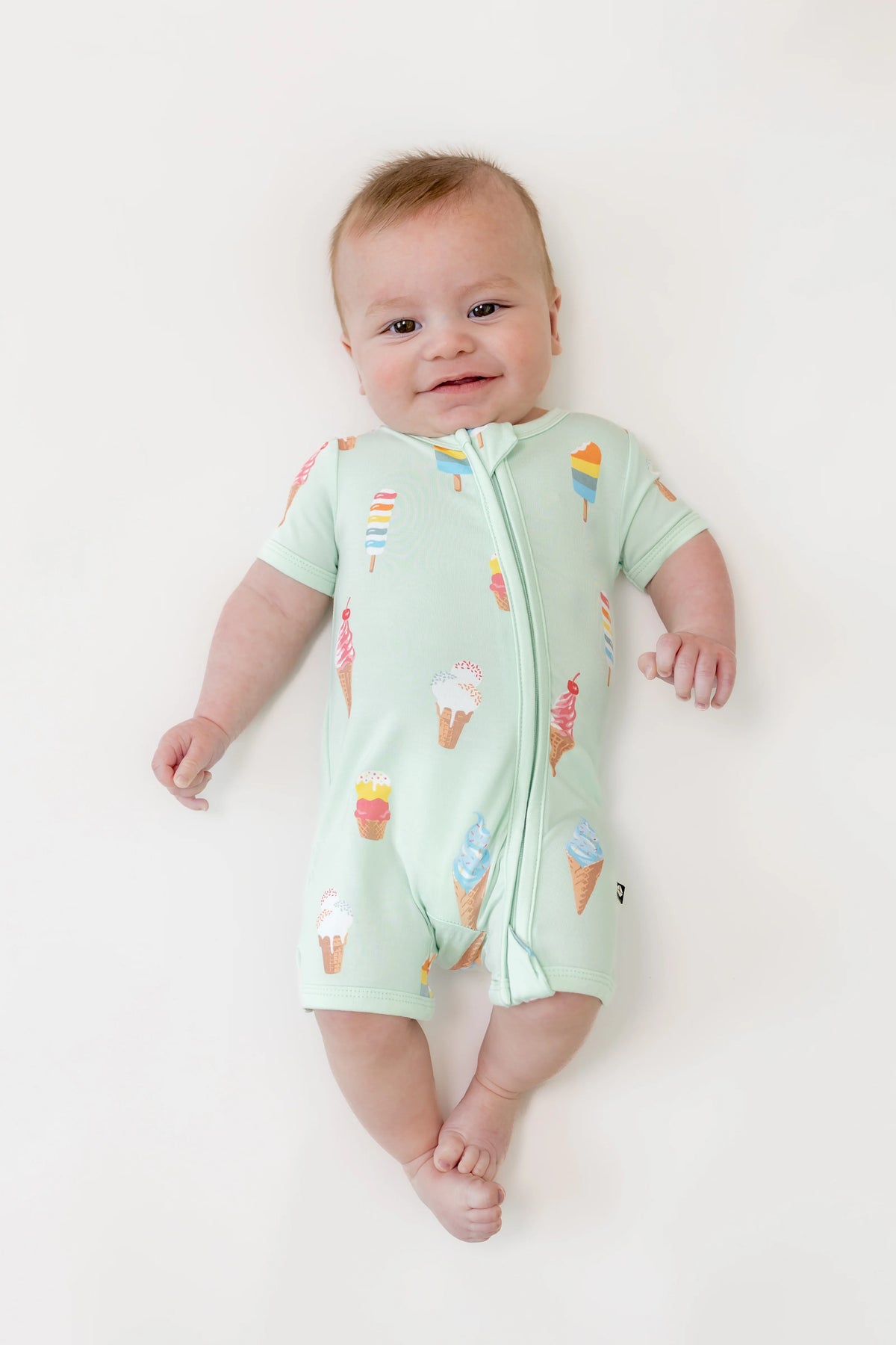 Zipper Shortall Romper in Mint Ice Cream